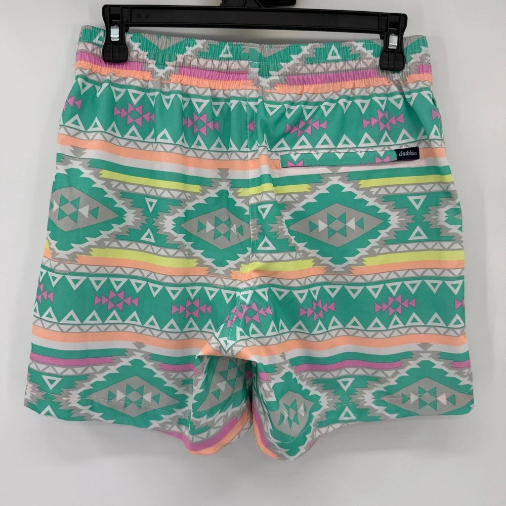 Chubbies Swim Trunks Men Small Teal Geometric Tribal 5.5
